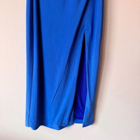 BCBGMaxAzria One Shoulder Midi Dress Blue Asymmetrical Cocktail Dress NWT Sz 2 - Picture 7 of 13